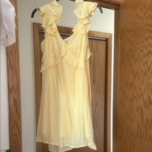 Mi Amore Pale Yellow Ruffle V-Neck Mini Dress